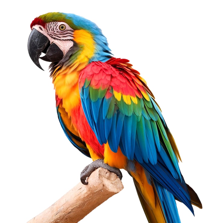 PSD uccello macao colorato isolato su uno sfondo trasparente