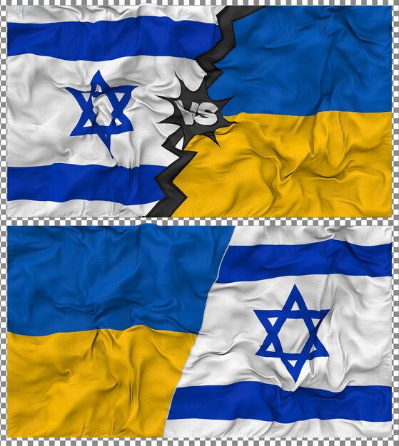 Ucrania contra Israel Media bandera combinada con textura en 3D