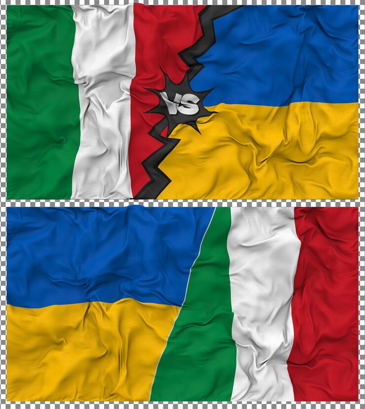 PSD ucrania contra italia media bandera combinada con textura en 3d