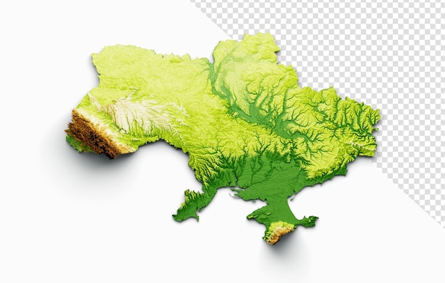 PSD ucrania mapa relieve sombreado mapa de altura de color sobre fondo aislado ilustración 3d