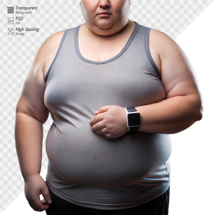 PSD übergewichtige person mit fitness-tracker auf durchsichtigem hintergrund