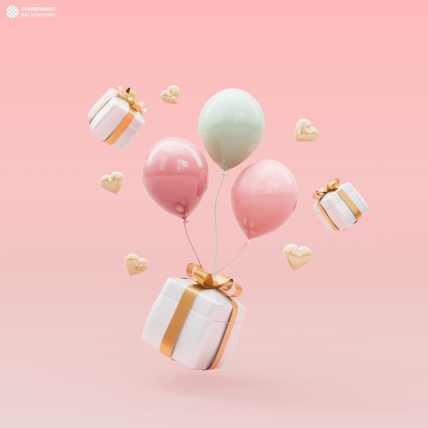 Überraschungsgeschenkbox und Luftballons Symbol 3d Render Illustration