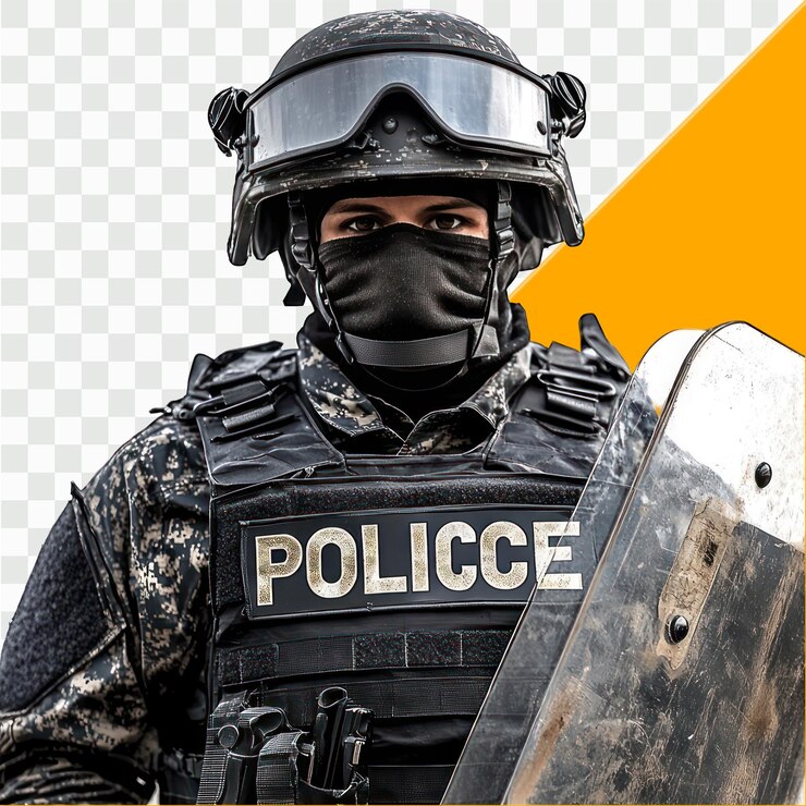 PSD ufficiale di polizia in piena attrezzatura