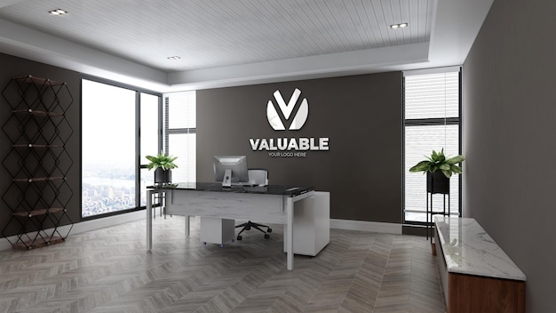 ufficio business manager room con mockup logo a parete