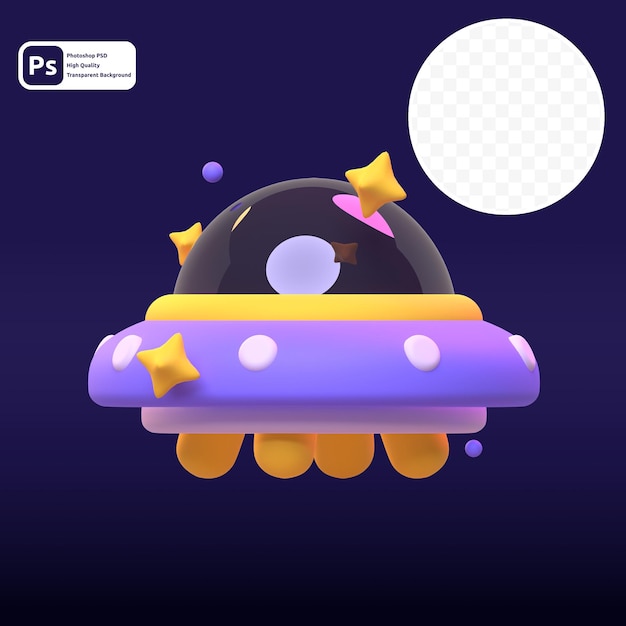 Ufo in rendering 3d per la presentazione web di risorse grafiche o altro