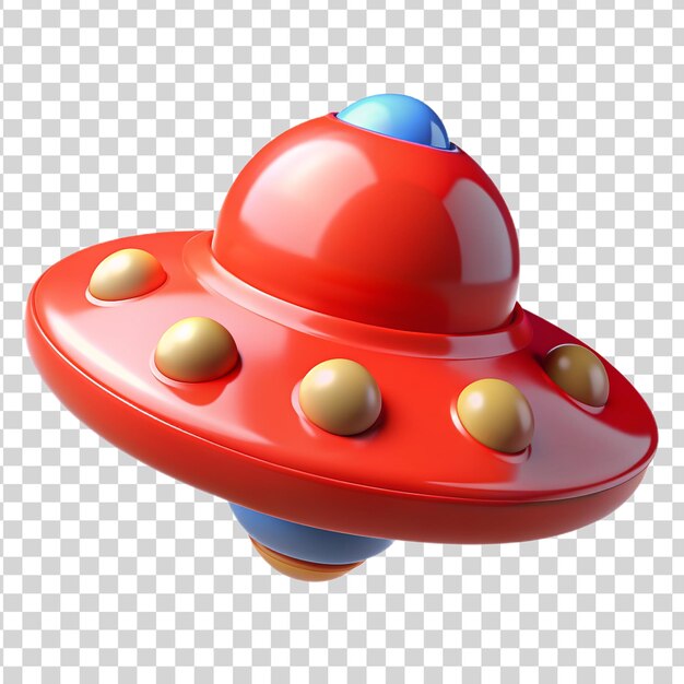 Ufo vermelho 3d objeto voador não identificado isolado em fundo transparente