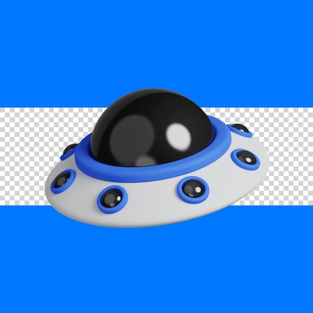 UFO-Weltraum-Ding Alien in blauer und weißer Farbe 3D-Rendering-Symbol