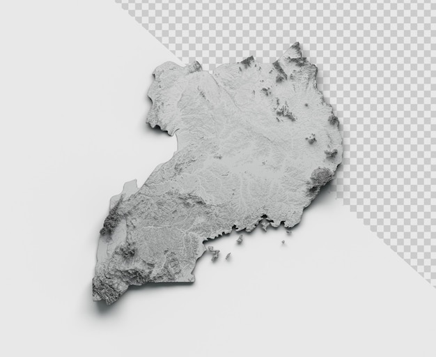 PSD uganda mapa relieve sombreado mapa de altura de color sobre fondo aislado ilustración 3d