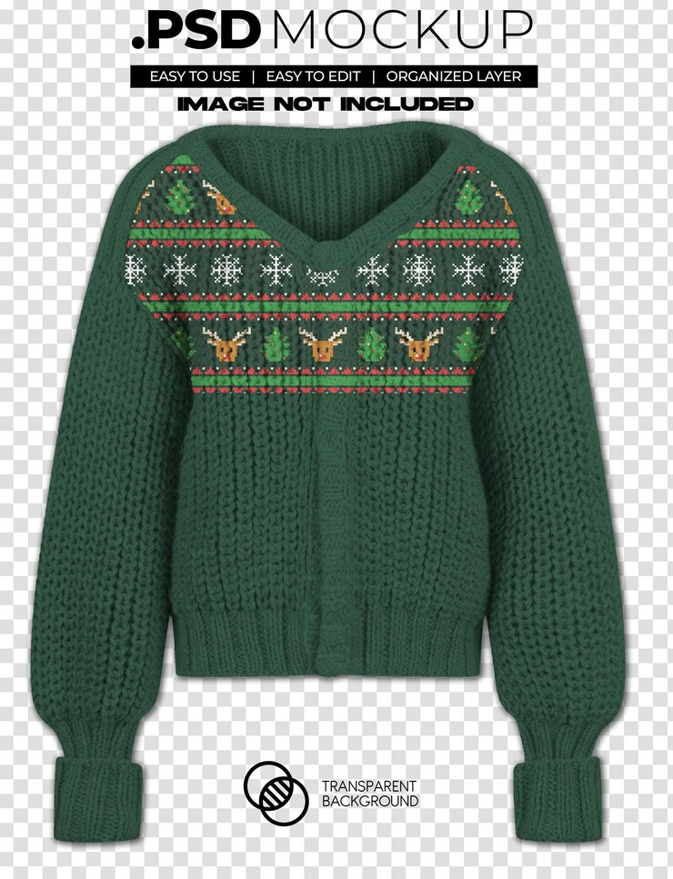 PSD ugly knitted jacket christmas mockup