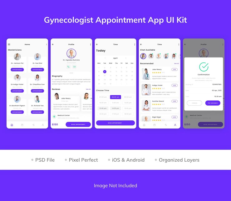 PSD ui-kit für den termin der gynäkologen-app