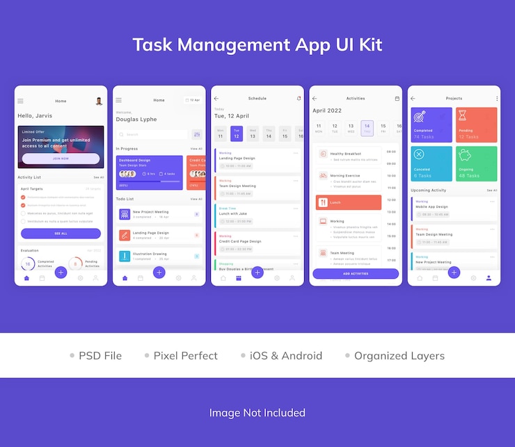 PSD ui-kit für die aufgabenverwaltungs-app