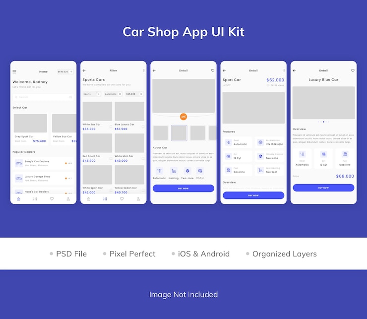 PSD ui-kit für die autowerkstatt-app