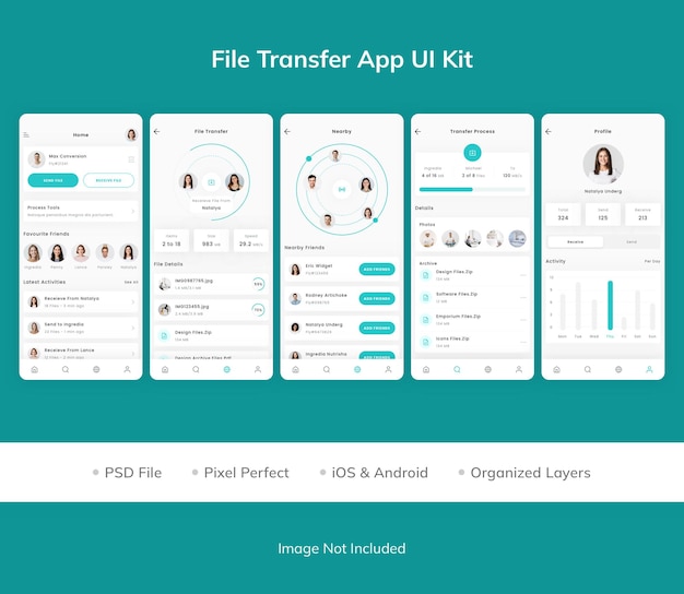 PSD ui-kit für die dateiübertragungs-app