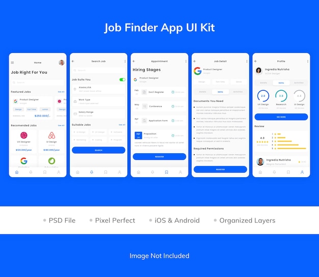 PSD ui-kit für die job finder-app