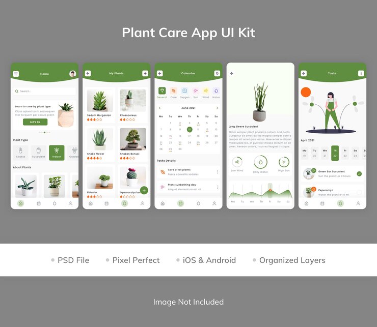 PSD ui-kit für die pflanzenpflege-app