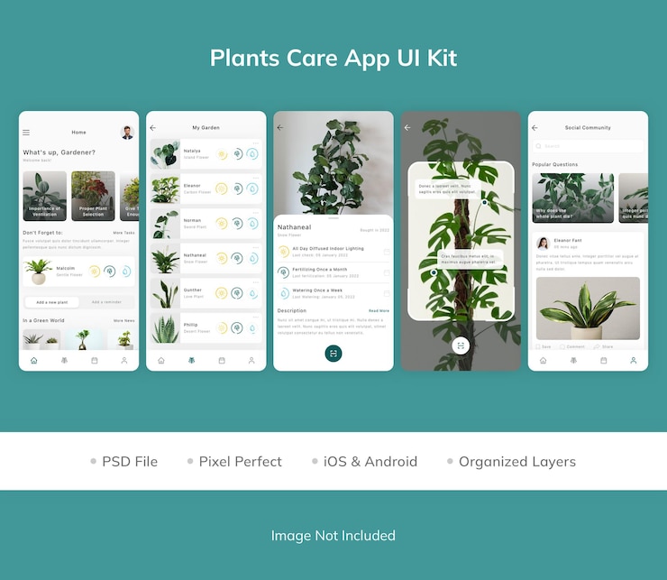 PSD ui-kit für die pflanzenpflege-app