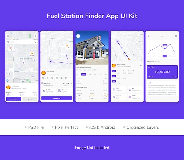 PSD ui-kit für die tankstellenfinder-app