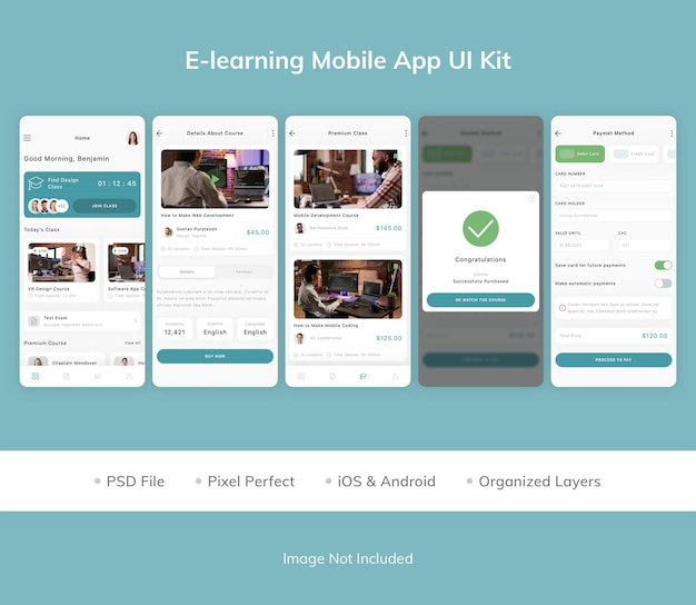 PSD ui-kit für mobile e-learning-apps