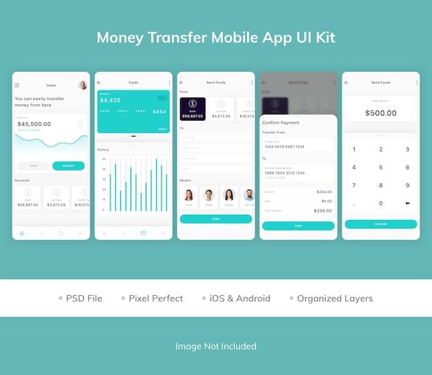 PSD ui-kit für mobile geldtransfer-apps