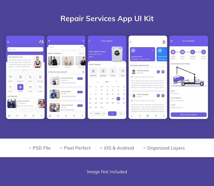 PSD ui-kit für reparaturdienste-app