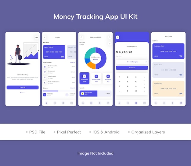 PSD ui-kit-paket für die geld-tracking-app