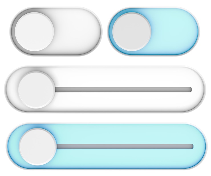 PSD ui toggle switches and sliders on off interface elements mockup 3d rendering