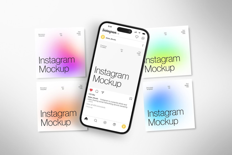 PSD ui visualizza il mockup di instagram psd
