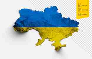 PSD ukraine-karte, ukraine-flagge, schattiertes relief, farbhöhenkarte auf isoliertem hintergrund, 3d-illustration