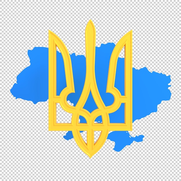 PSD ukrainische symbole wappen ukrainisches konzept mit ukrainischer nationalflagge und karte 3d-darstellung