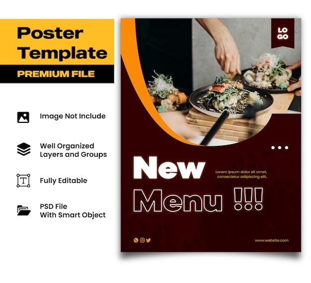 ultimo modello di poster di menu, poster di cibo asiatico