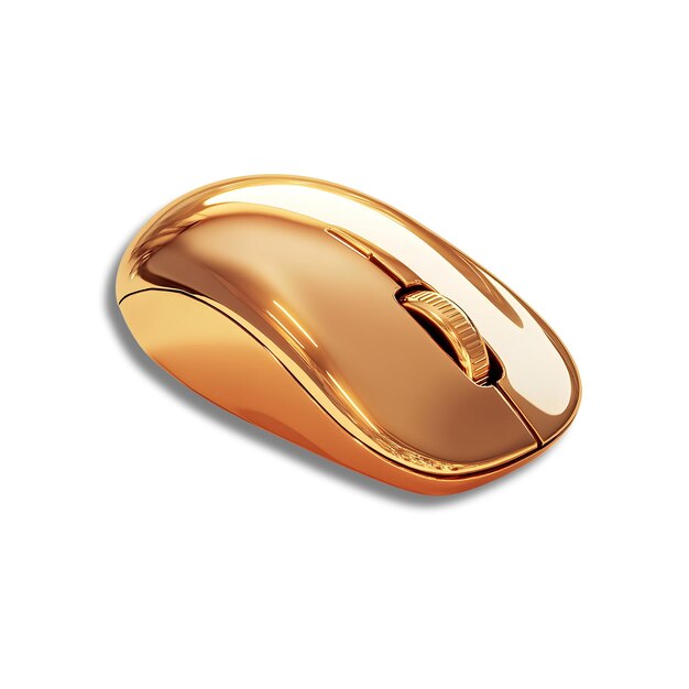 Ultrarealistic 3D render of a gold computer mouse on transparent background