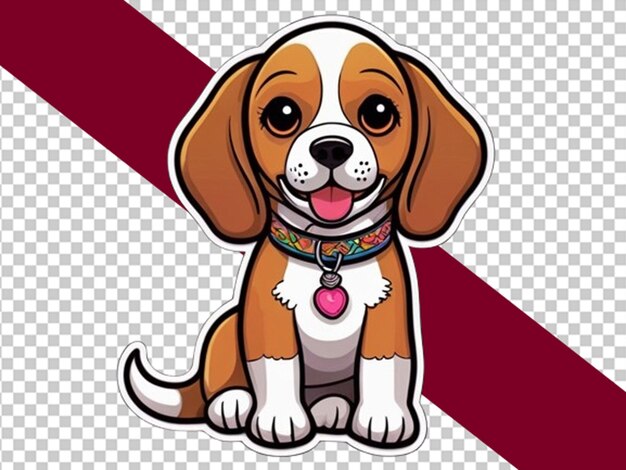 PSD um adesivo de cachorro beagle kawaii com borda branca.