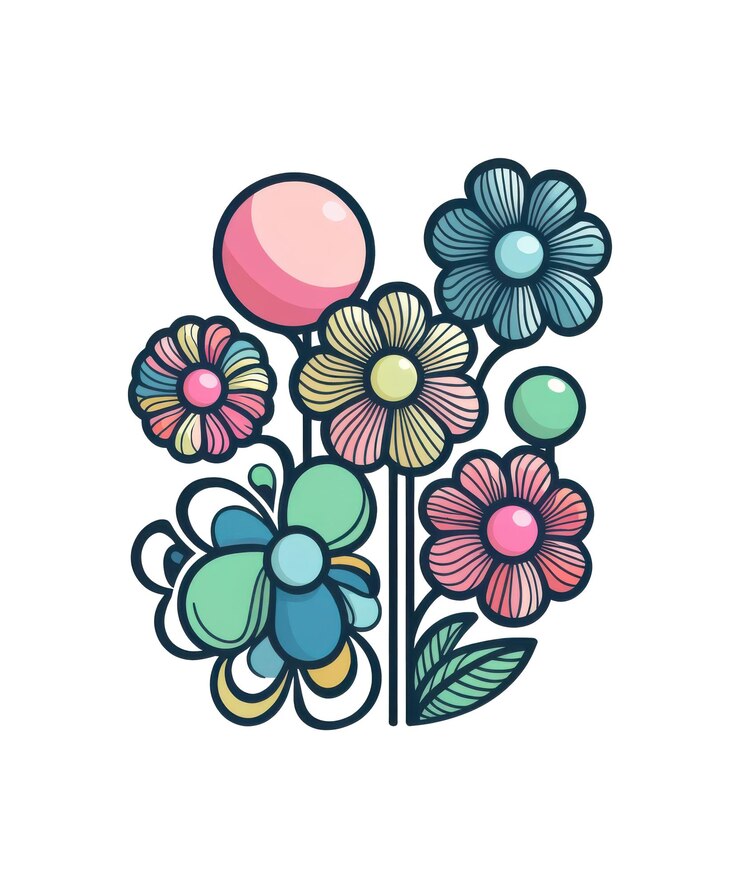 PSD um adesivo retro de flores coloridas