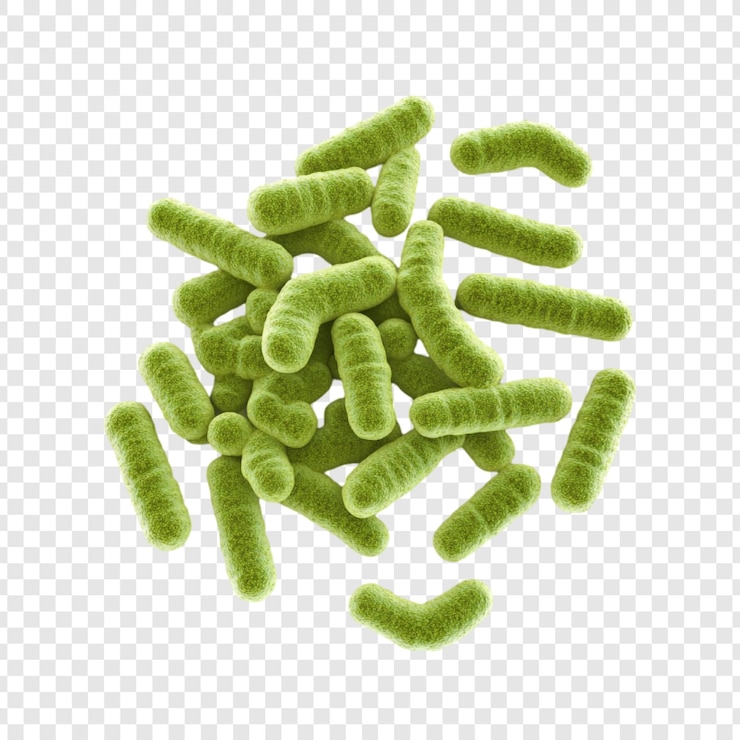 PSD um aglomerado de bactérias em forma de vara verde claro uma visão microscópica de microorganismos