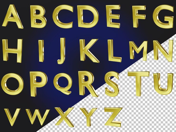 PSD um alfabeto dourado com as letras abc e z no meio.