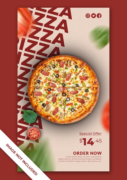 Um anúncio de pizza com o tamanho do story do instagram