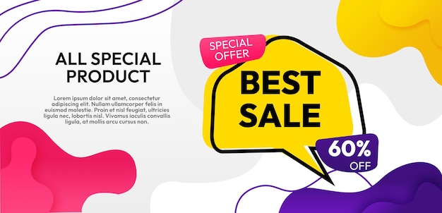 um anúncio de venda especial com um sinal amarelo e roxo que diz venda especial