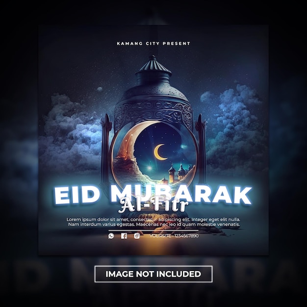 Um anúncio do eid mubarak com a foto de uma mesquita.