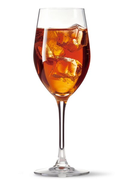 PSD um aperol spritz laranja vibrante com cubos de gelo servido num copo de vinho alto coquetel alcoólico isolado