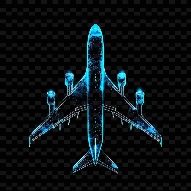 Um avião azul com uma luz azul na parte de baixo