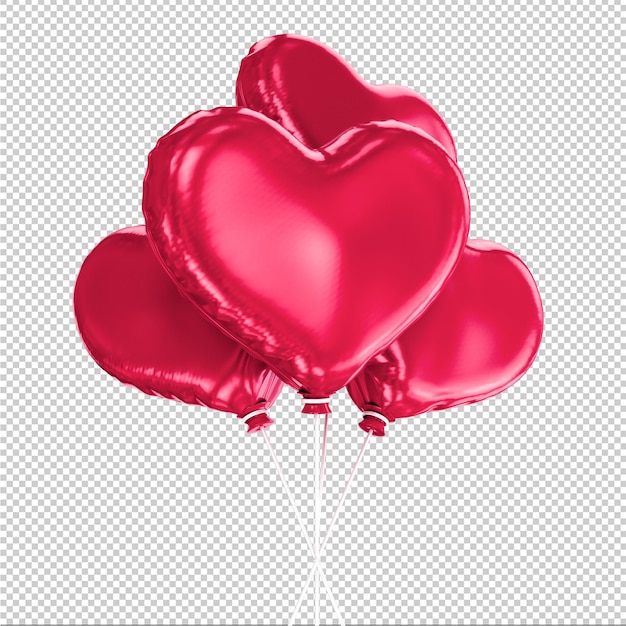 Um balão em forma de coração com um balão vermelho no meio da renderização 3d para o dia dos namorados