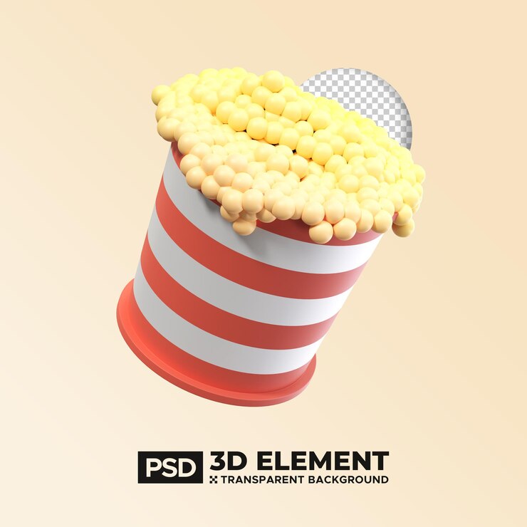 PSD um balde cheio de recipientes de pipoca 3d ilustração de ícone render isolado elemento de objeto premium