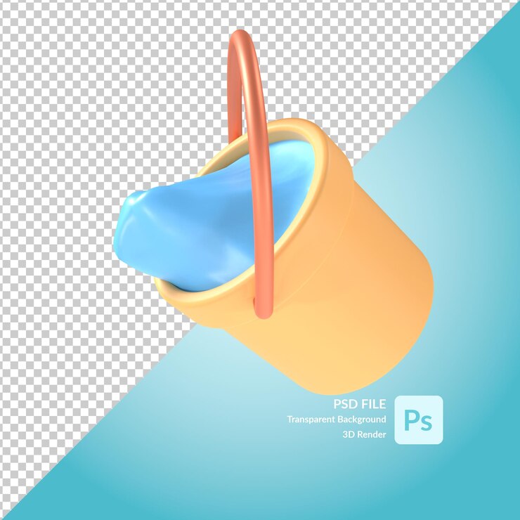 PSD um balde de água renderização de ilustração 3d
