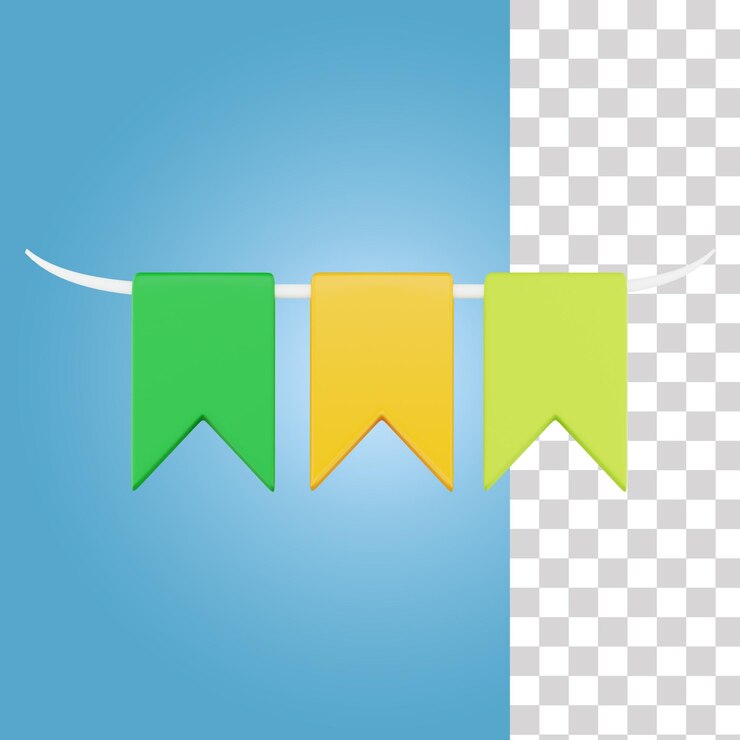 PSD um banner de bandeiras coloridas com um fundo azul.