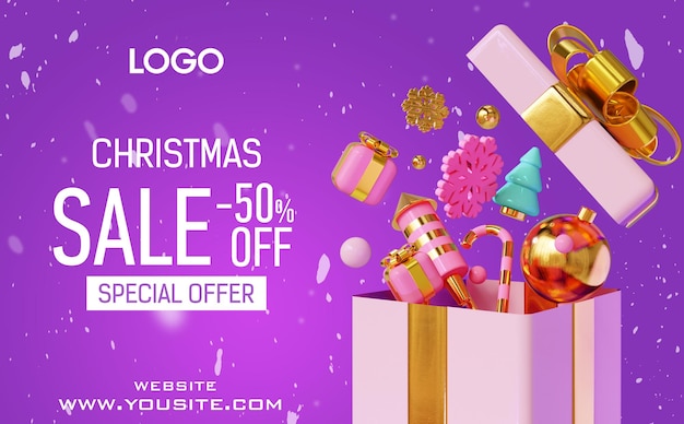 Um banner de venda de Natal roxo e rosa