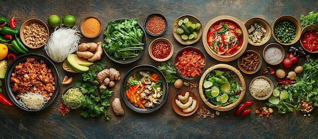 Um banquete de cozinha asiática Uma viagem culinária através de sabores