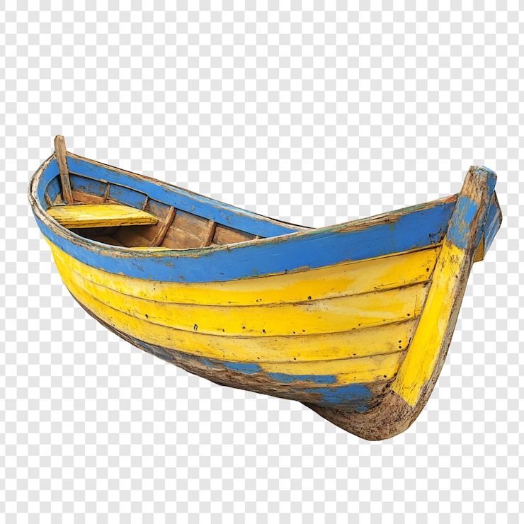 PSD um barco amarelo com listras azuis e a faixa azul