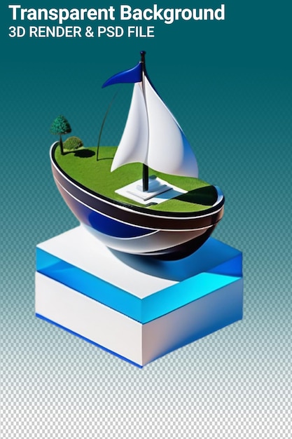 PSD um barco azul e branco com um veleiro na parte de baixo