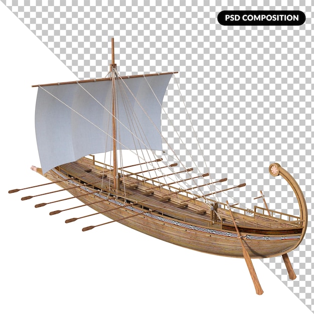 PSD um barco com uma renderização 3d isolada de vela