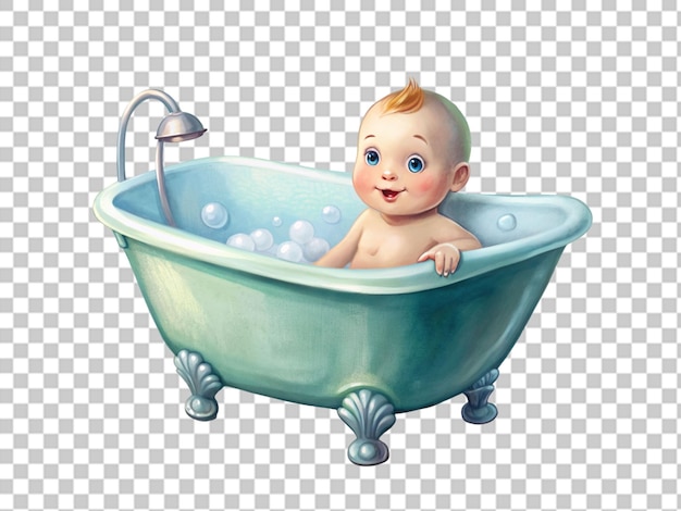 Um bebé bonito e feliz a tomar banho na banheira.